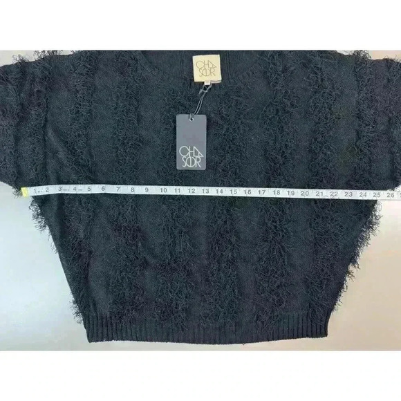 Chaser Women’s Feather Fringe Knit Sweater Size Medium Black NWT Whimsical Goth - Picture 8 of 9